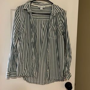 Green and white button up-Medium